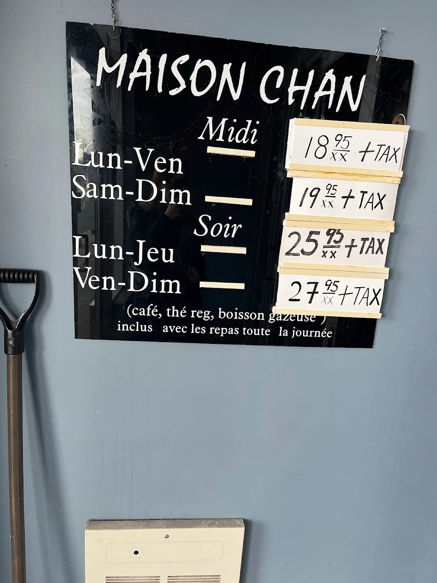 Menu, Buffet Maison Chan