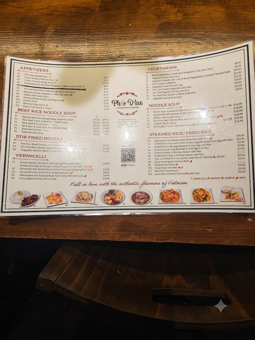 Menu, Pho D'lux