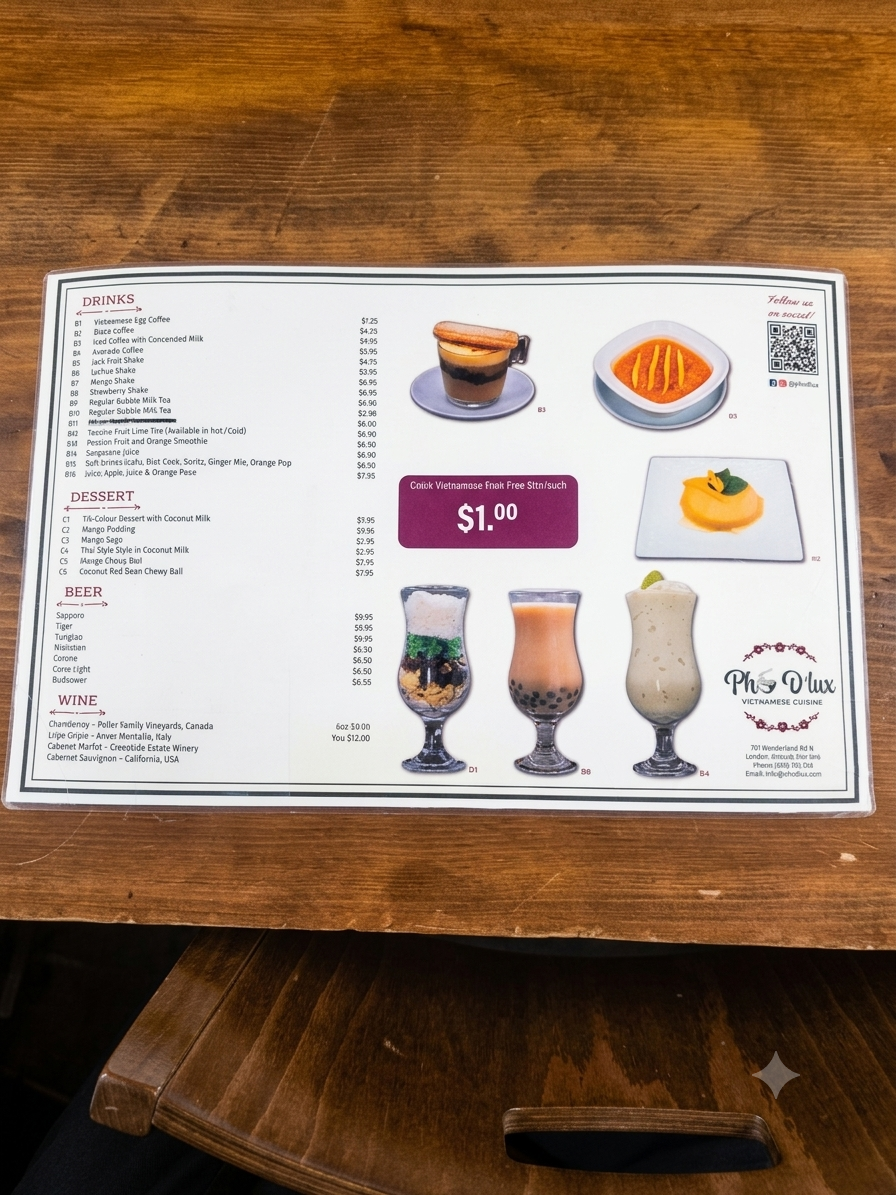 Menu, Pho D'lux