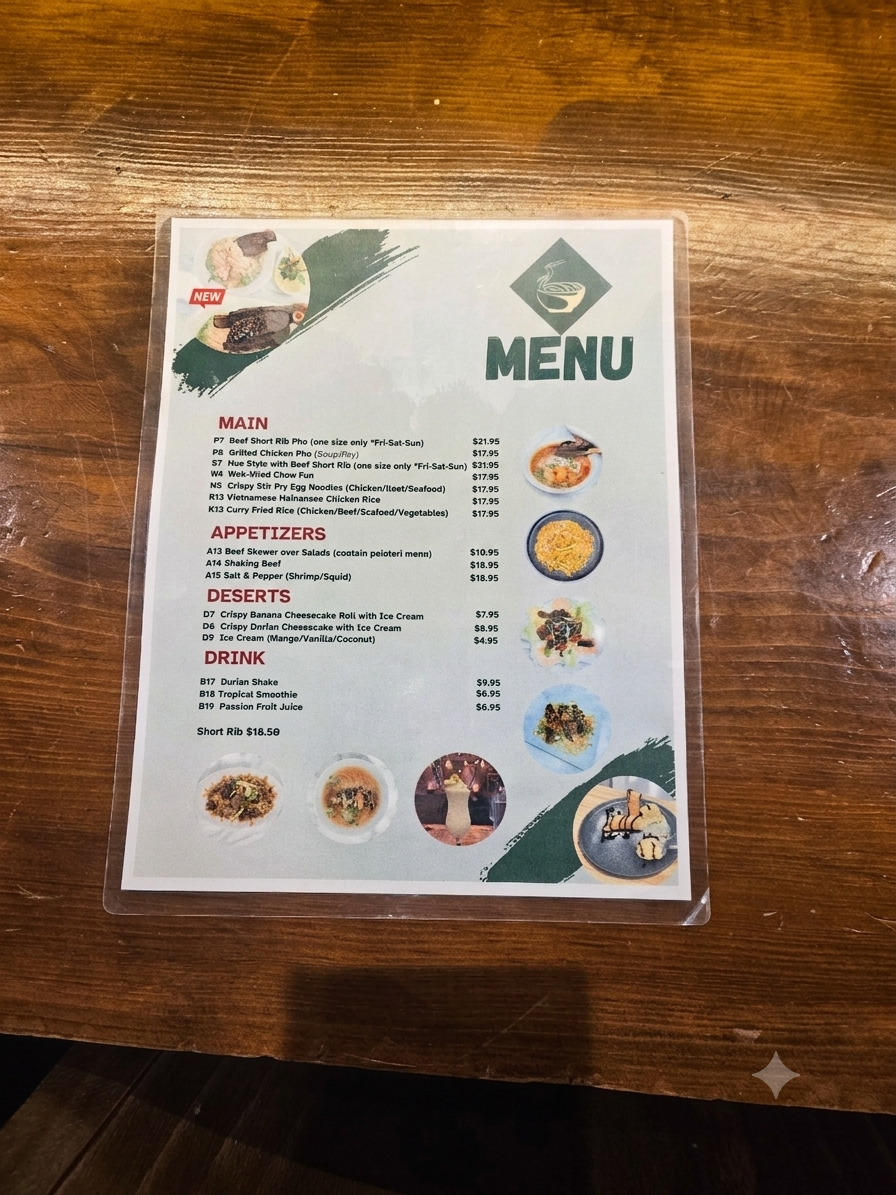 Menu, Pho D'lux