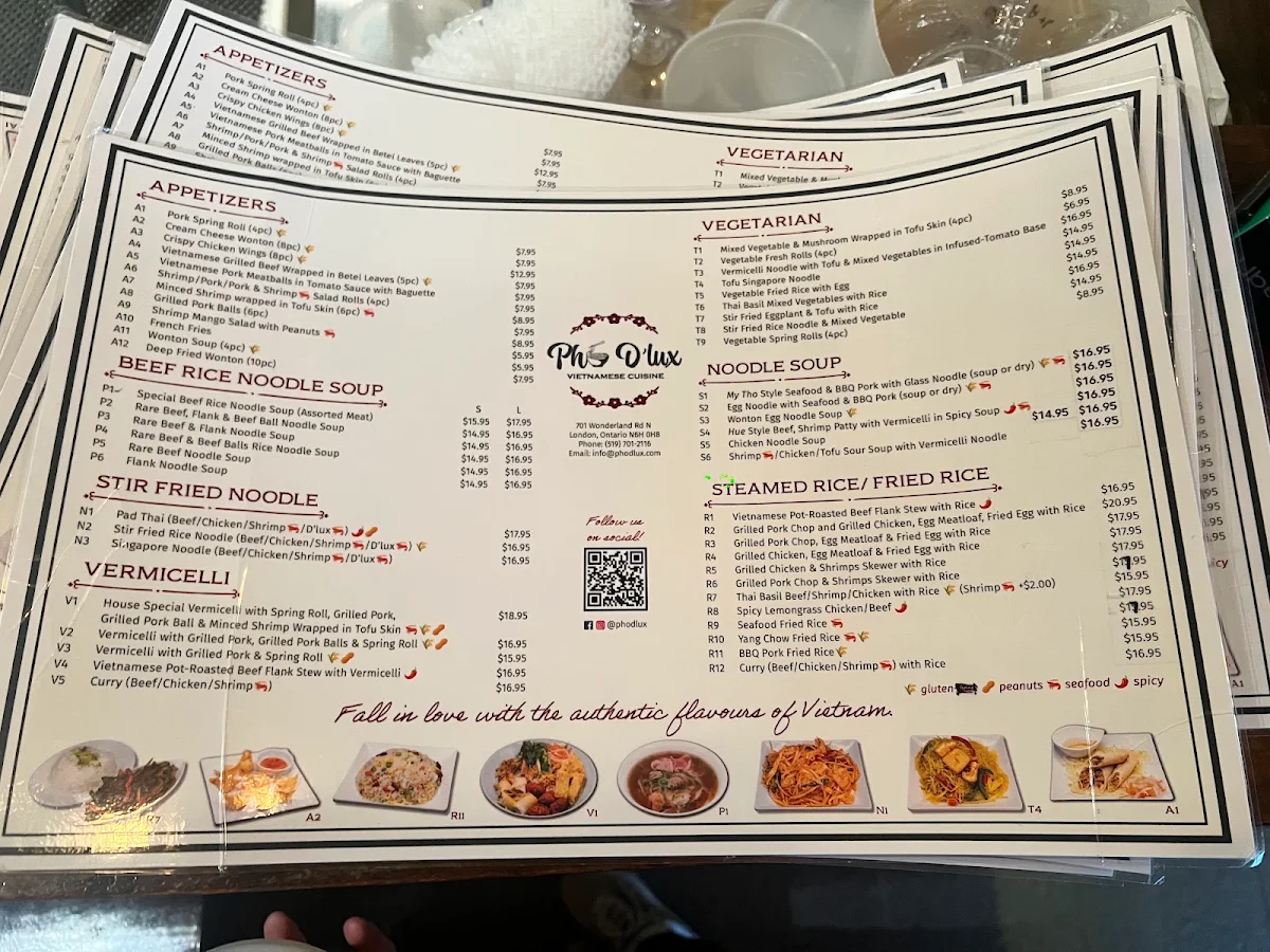 Menu, Pho D'lux