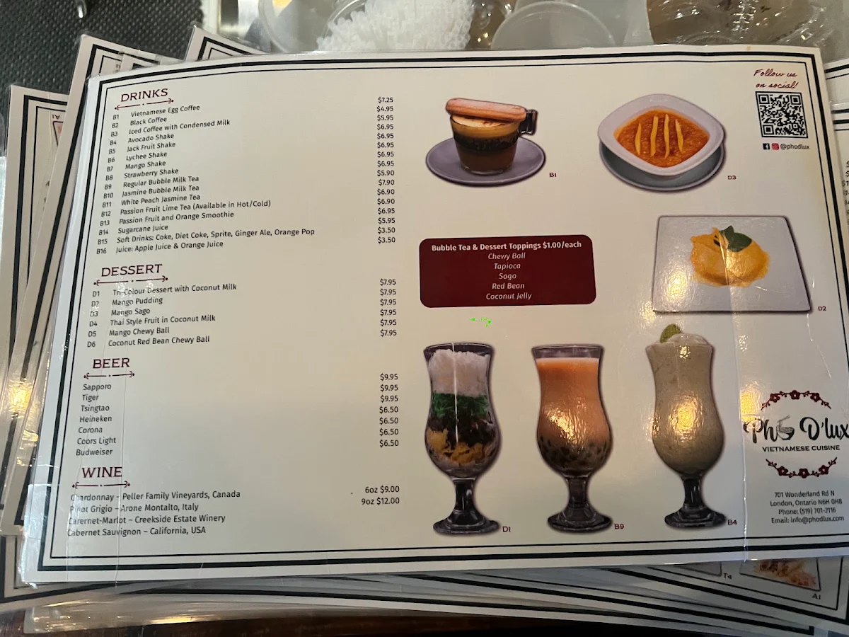 Menu, Pho D'lux