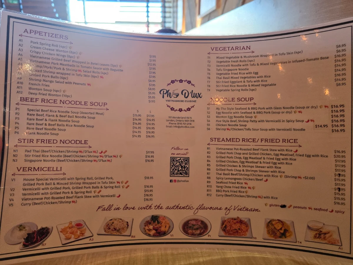 Menu, Pho D'lux