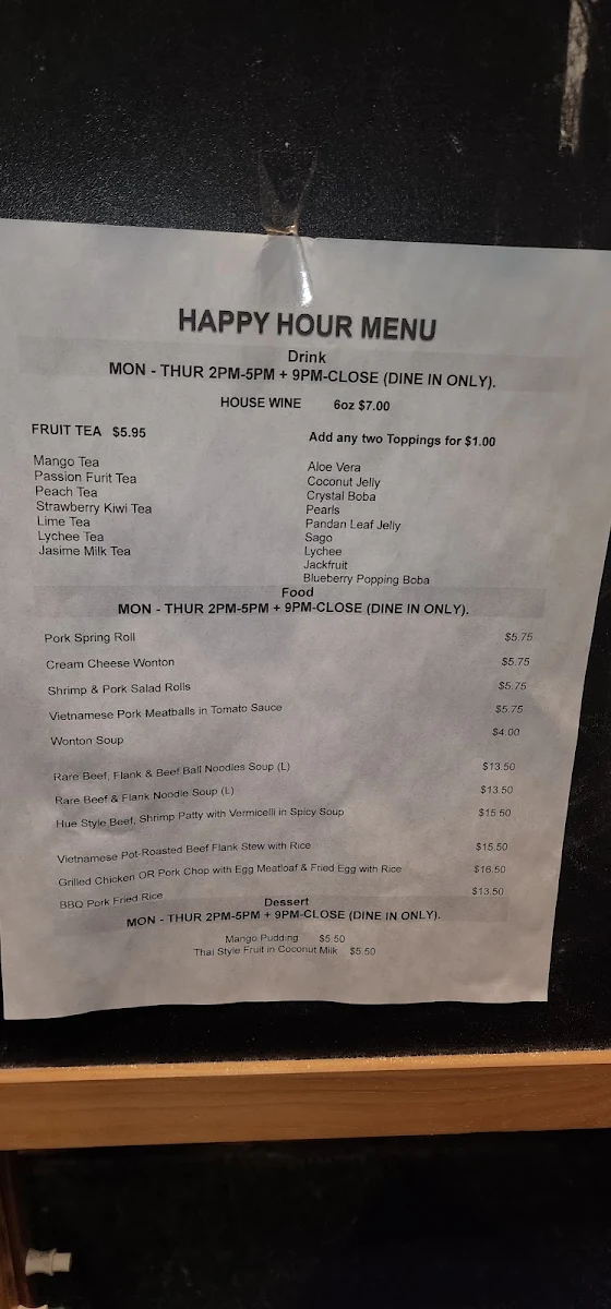Menu, Pho D'lux