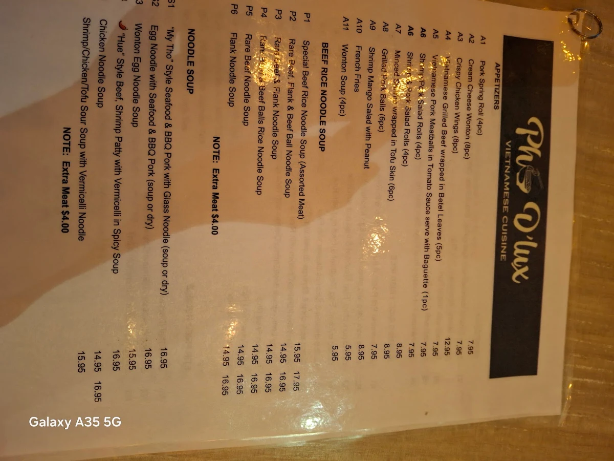 Menu, Pho D'lux