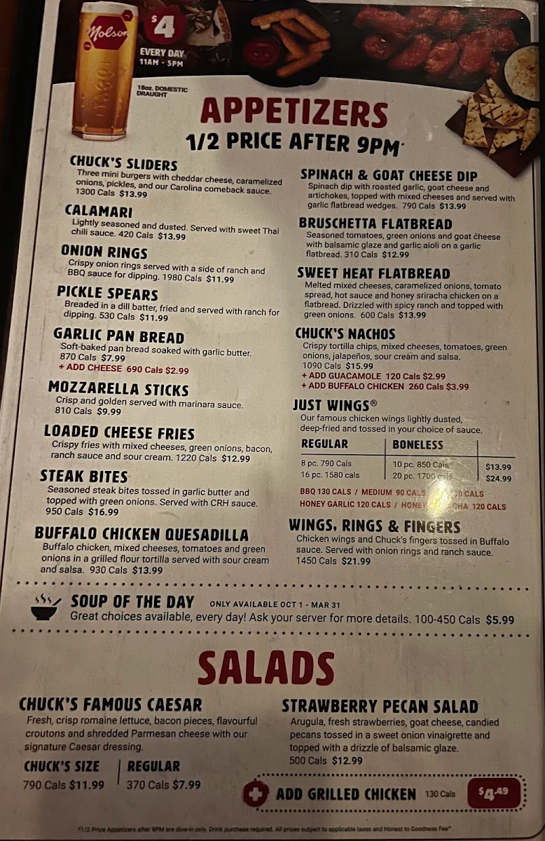 Menu, Chuck’s Roadhouse Bar and Grill