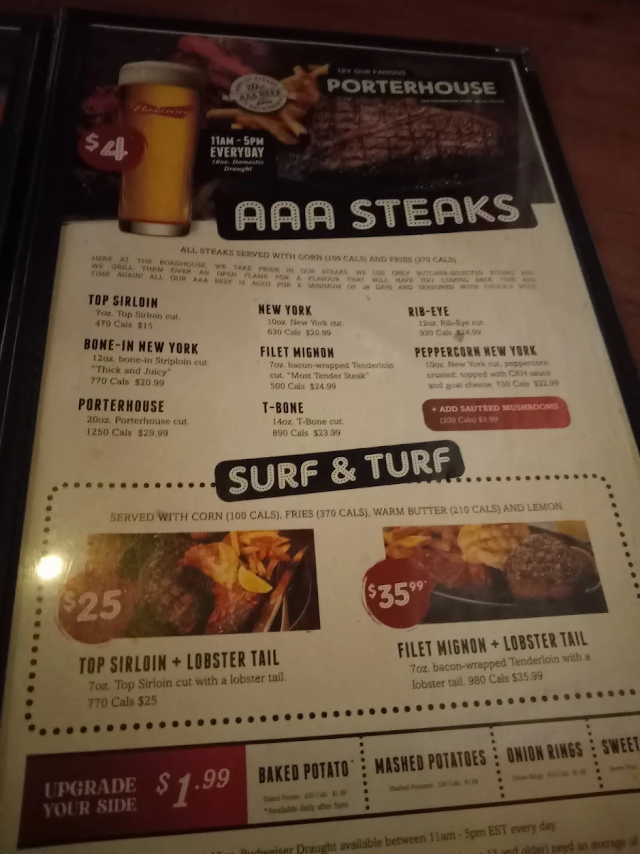 Menu, Chuck’s Roadhouse Bar and Grill
