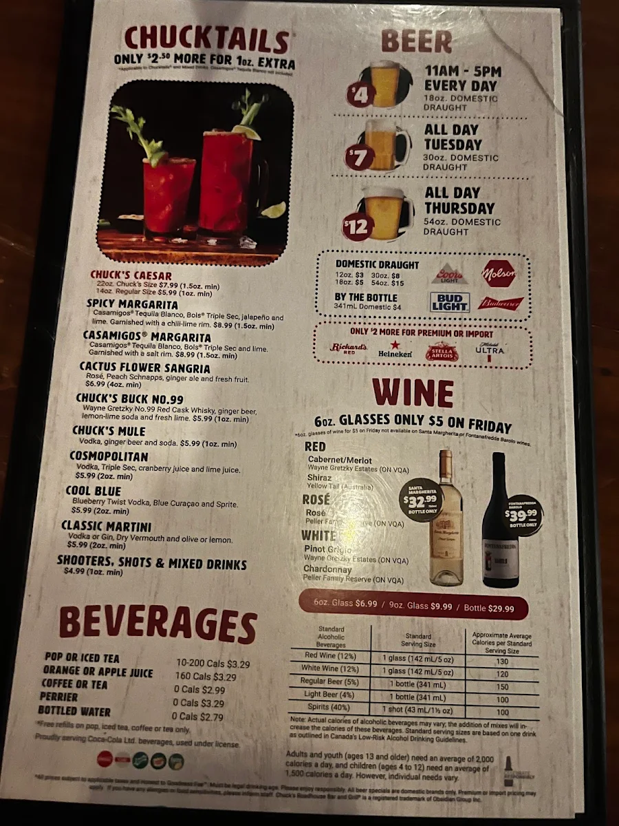 Menu, Chuck’s Roadhouse Bar and Grill