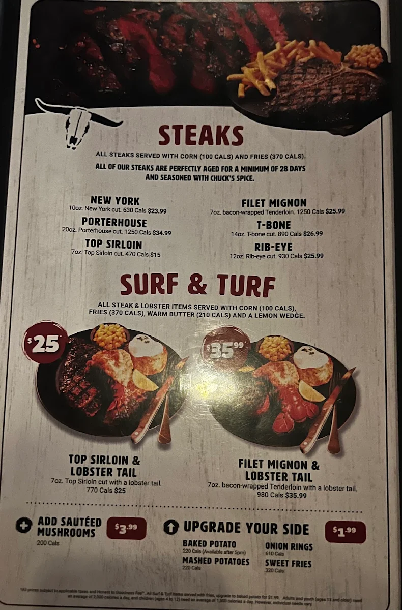 Menu, Chuck’s Roadhouse Bar and Grill