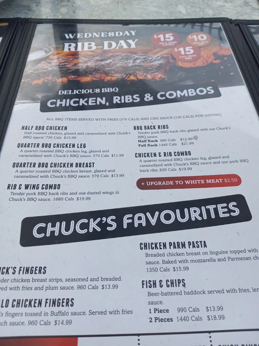 Menu, Chuck’s Roadhouse Bar and Grill