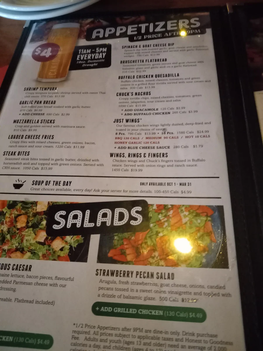 Menu, Chuck’s Roadhouse Bar and Grill