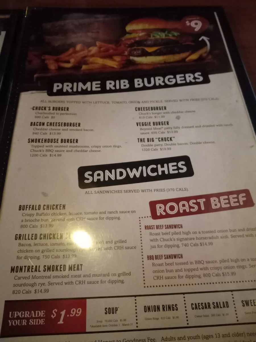Menu, Chuck’s Roadhouse Bar and Grill
