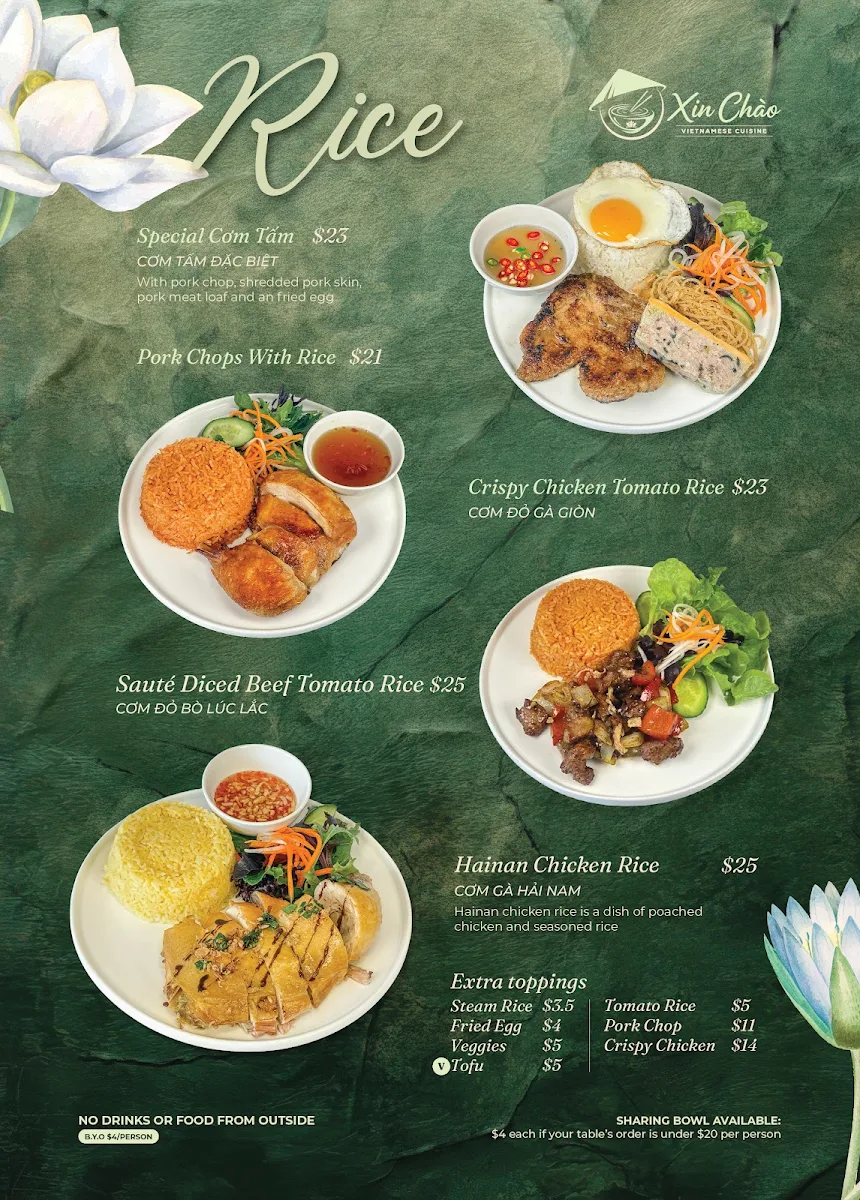 Menu, Xin Chào Vietnamese Cuisine