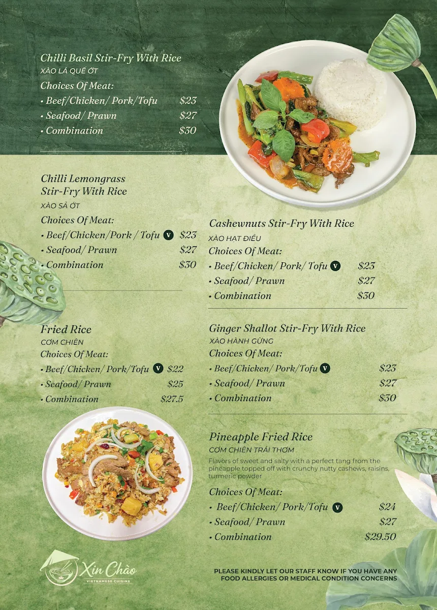 Menu, Xin Chào Vietnamese Cuisine