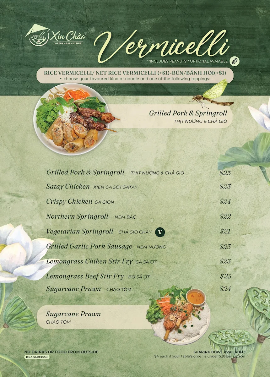Menu, Xin Chào Vietnamese Cuisine