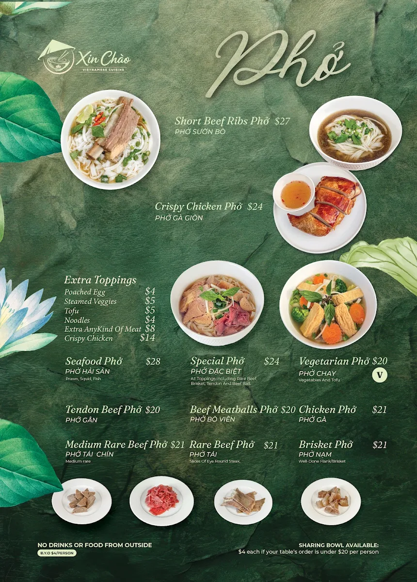 Menu, Xin Chào Vietnamese Cuisine