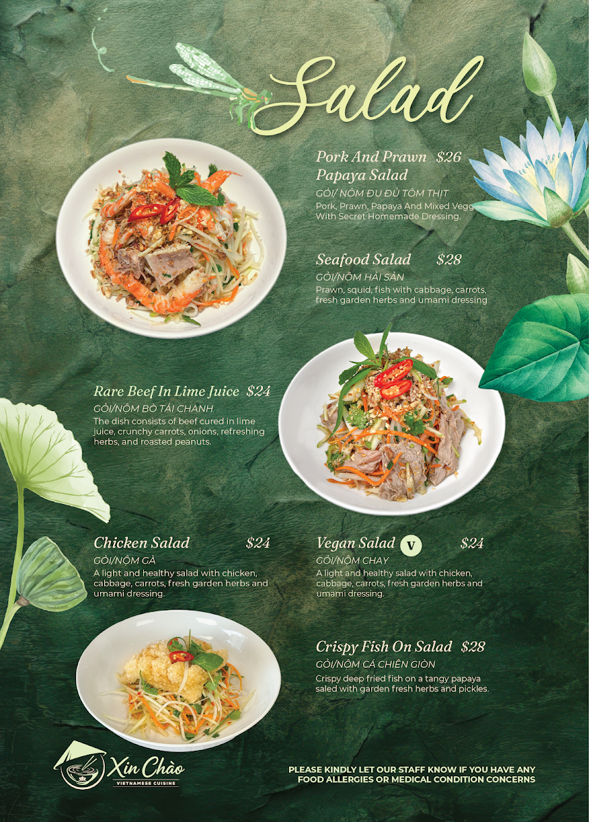 Menu, Xin Chào Vietnamese Cuisine