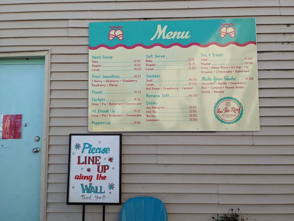 Menu, The Tin Roof Cafe & Creamery