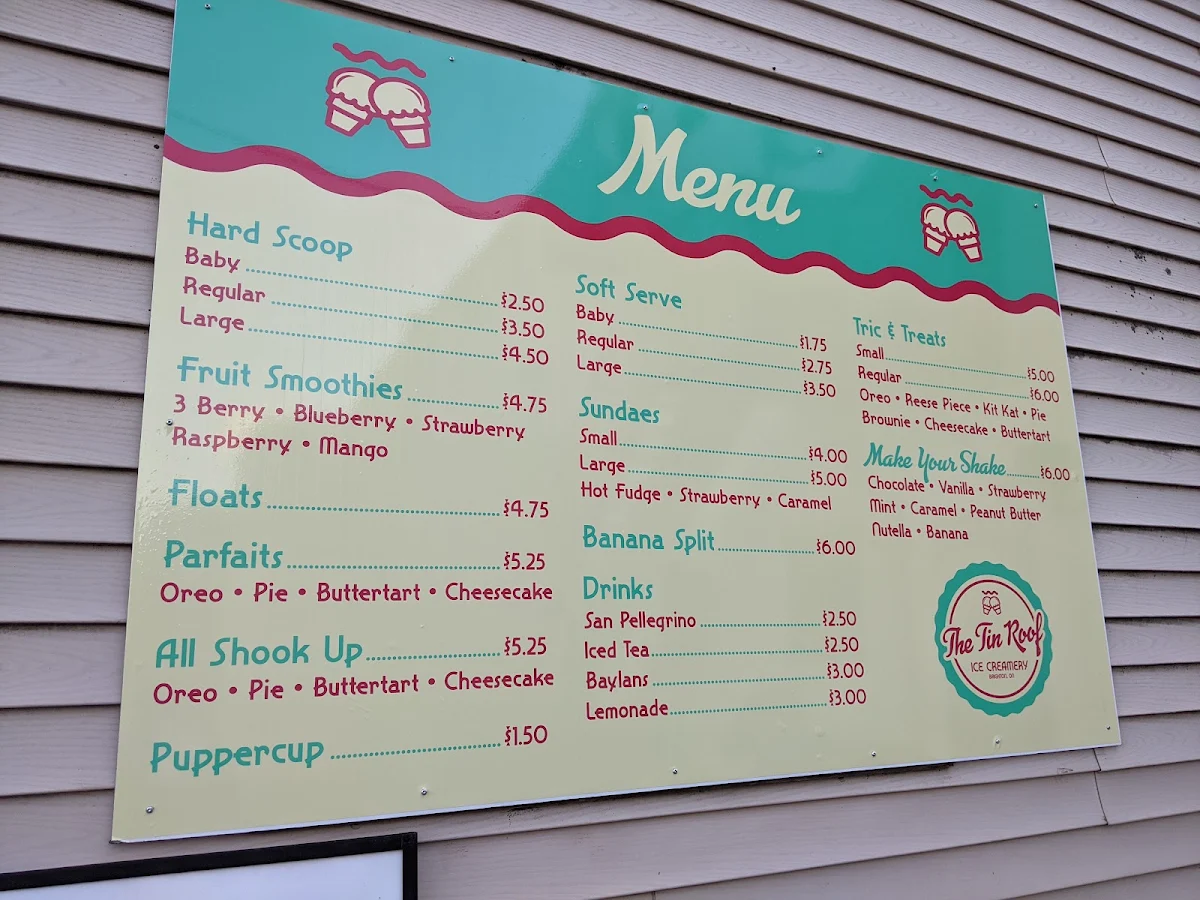 Menu, The Tin Roof Cafe & Creamery