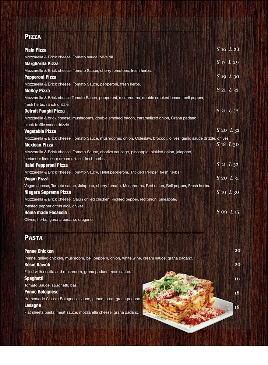 Menu, McMan Pizza (Detroit Style Pizza)