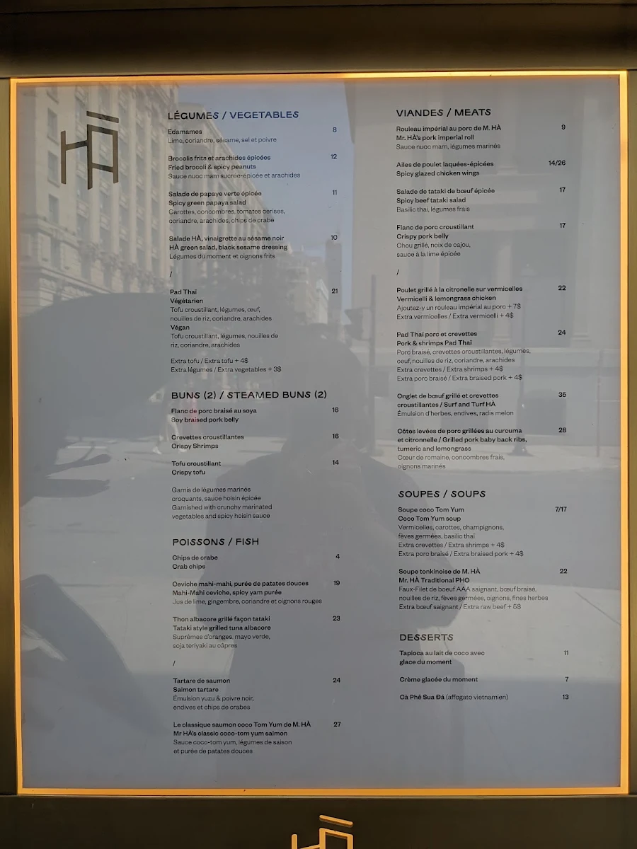 Menu, HÀ Vieux-Montréal