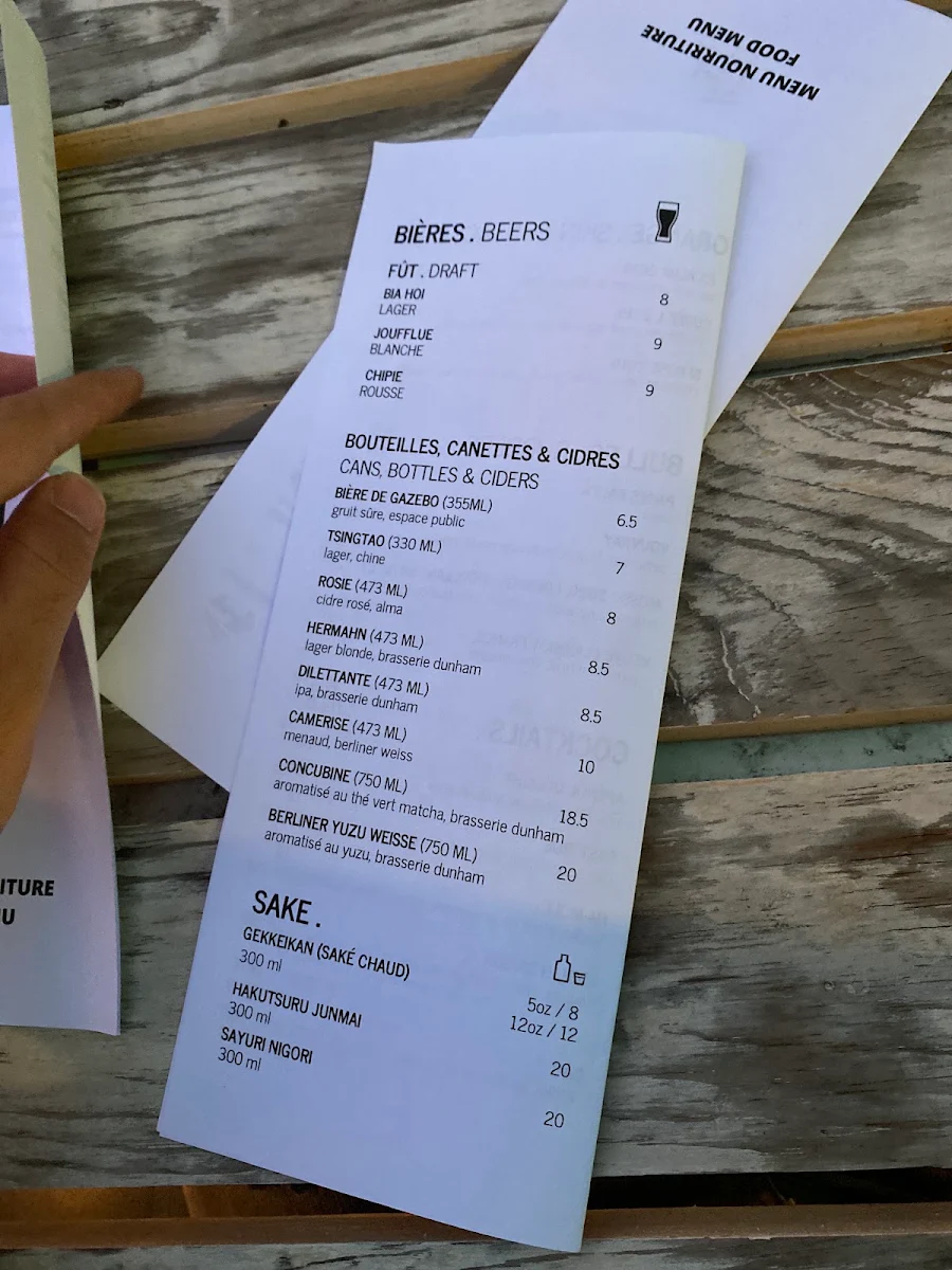 Menu, HÀ Vieux-Montréal