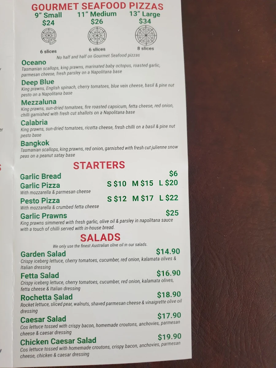 Menu, Fortunato's Pizzeria Sutherland