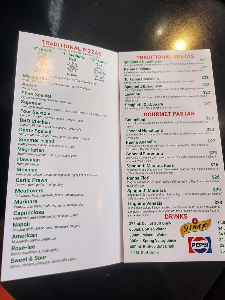 Menu, Fortunato's Pizzeria Sutherland