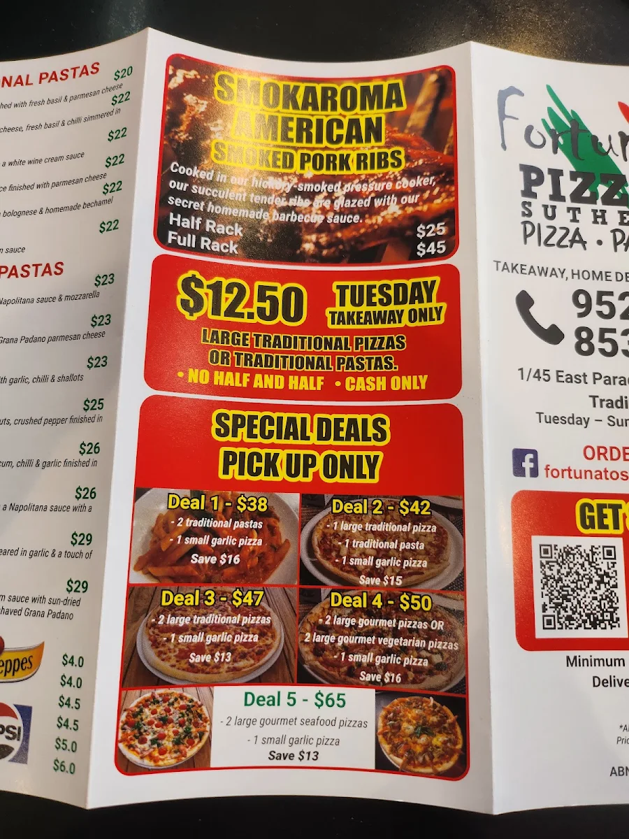 Menu, Fortunato's Pizzeria Sutherland