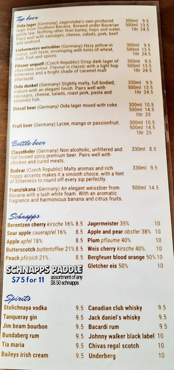 Menu, Jagerstube