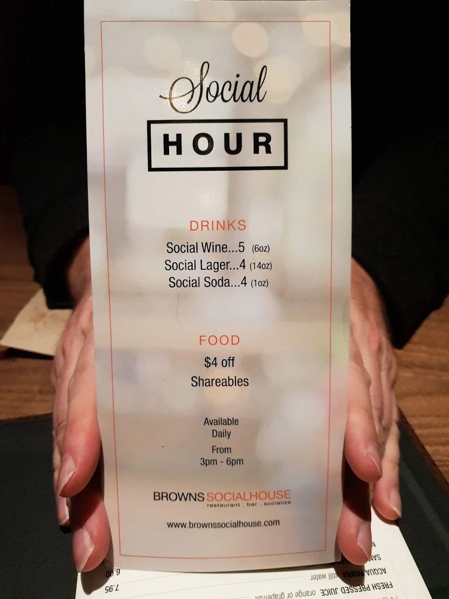 Menu, Browns Socialhouse Grandview Corners