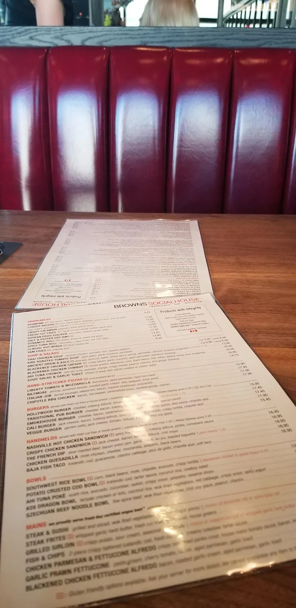 Menu, Browns Socialhouse Grandview Corners