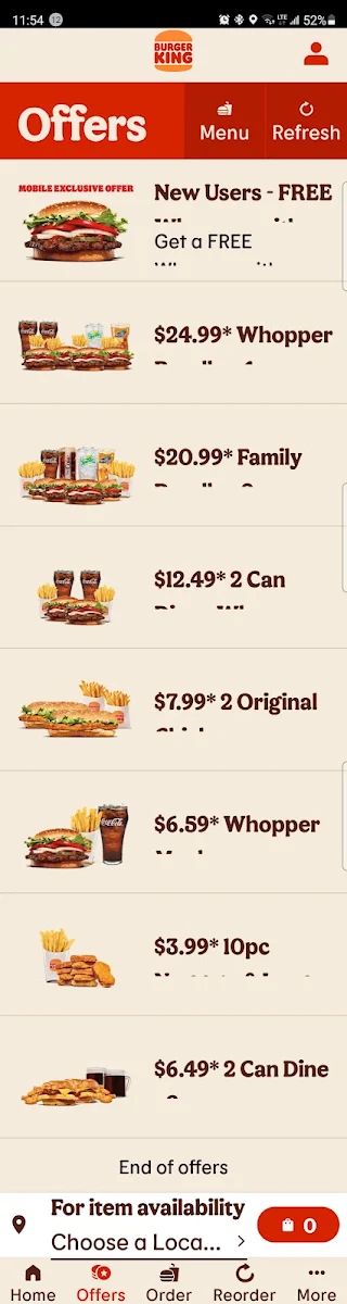 Menu, Burger King