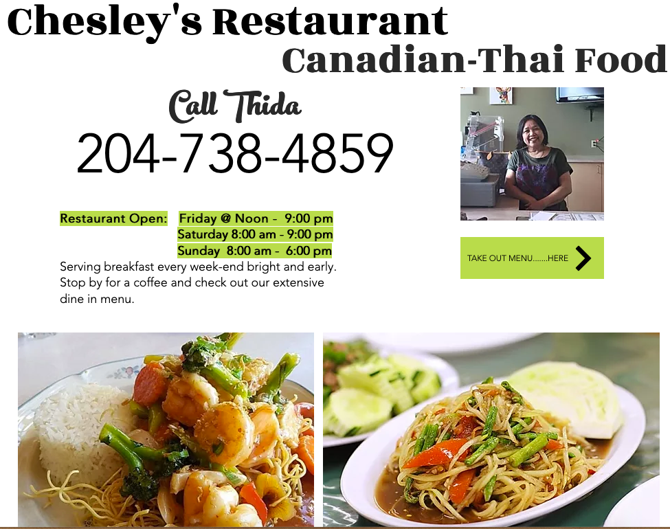 Menu, Chesley's Restaurant