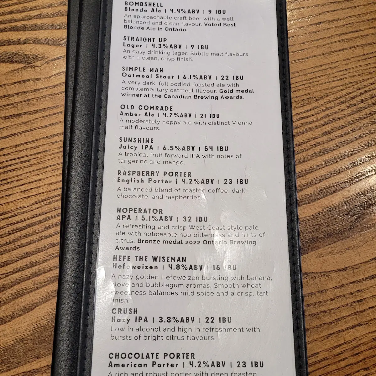 Menu, Frank Brewing Co.