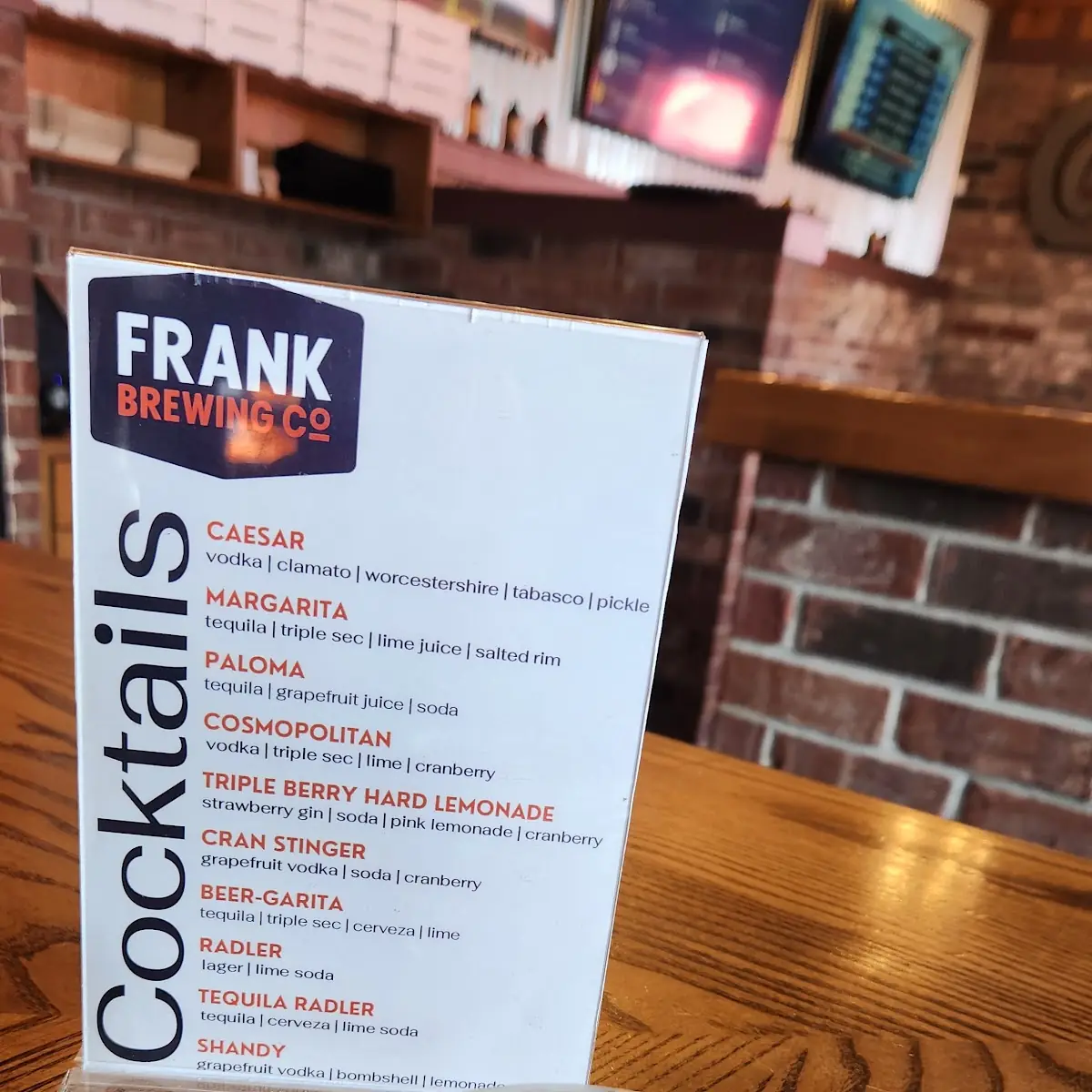 Menu, Frank Brewing Co.