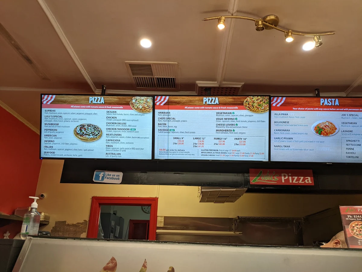 Menu, Lulu's Pizza