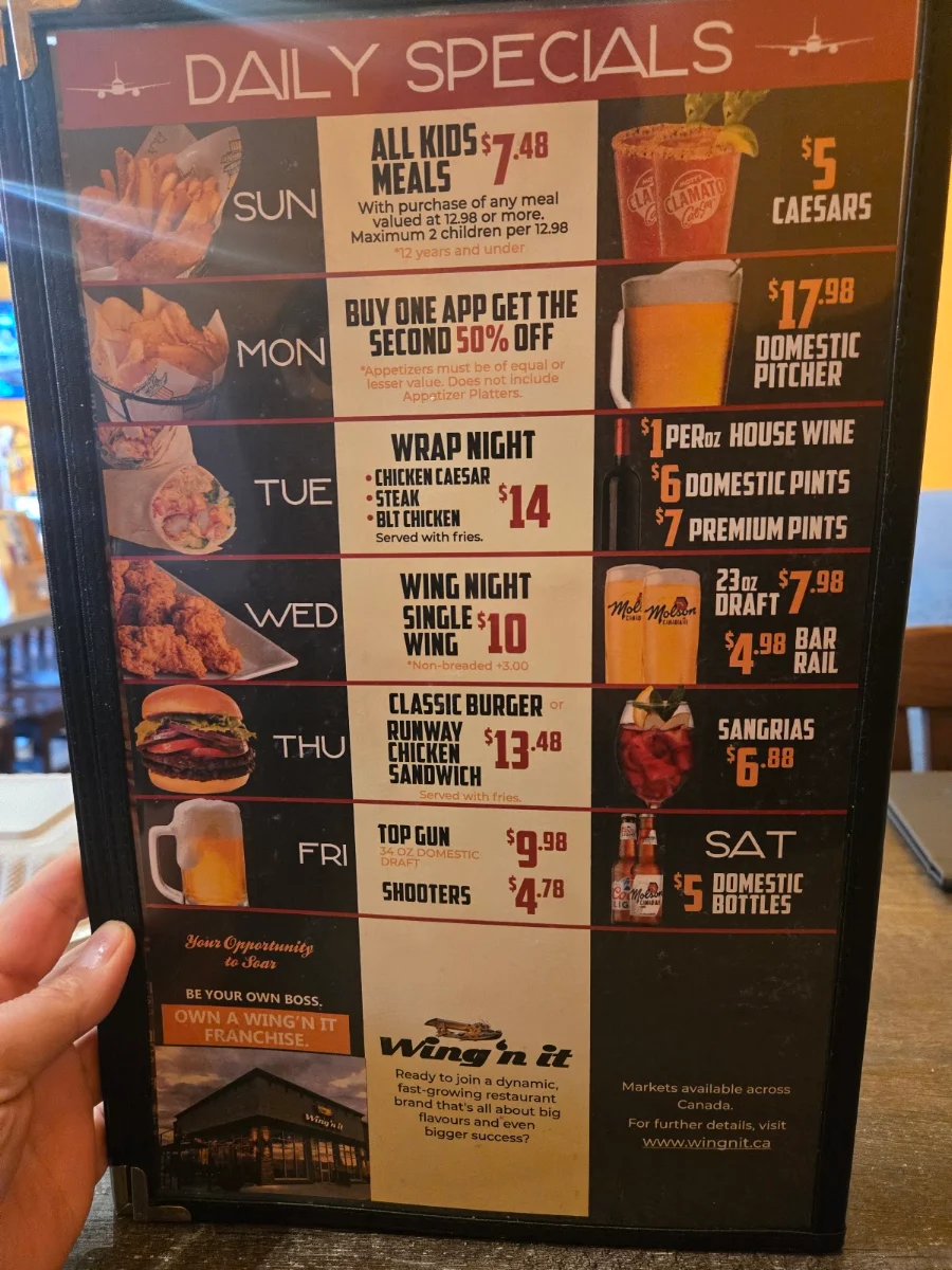 Menu, Wing’n it