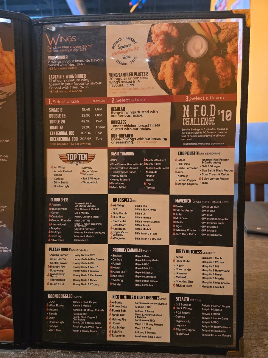 Menu, Wing’n it