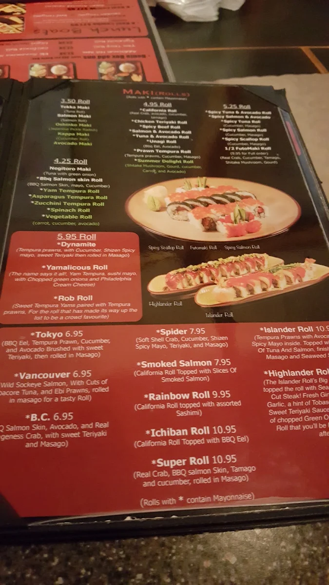 Menu, Shizen Japanese Restaurant
