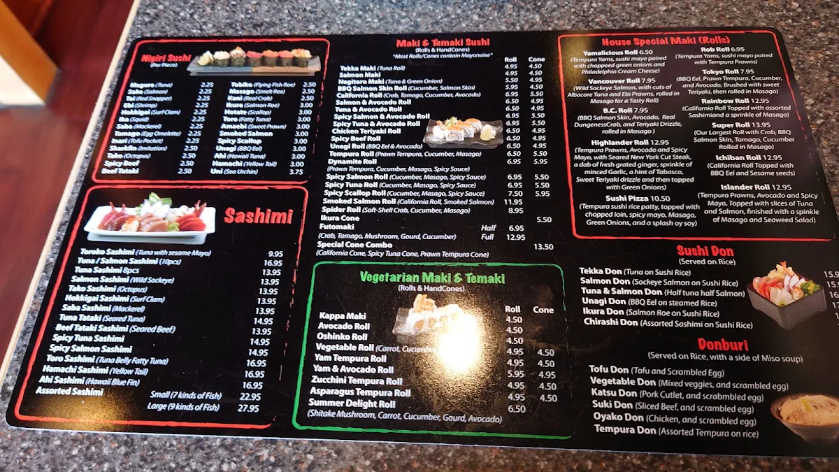 Menu, Shizen Japanese Restaurant