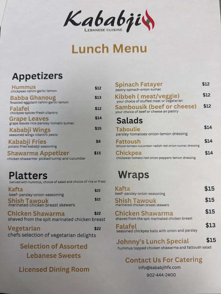 Menu, Kababji