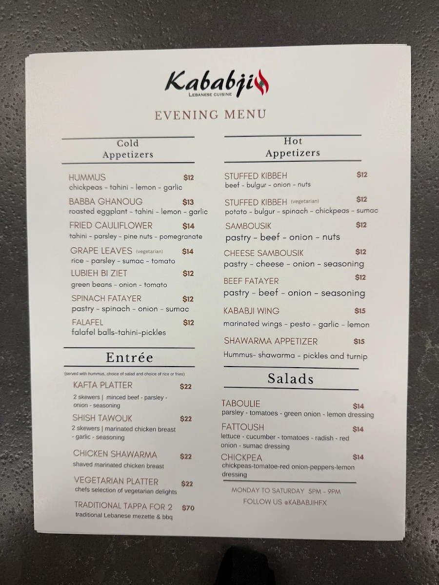 Menu, Kababji