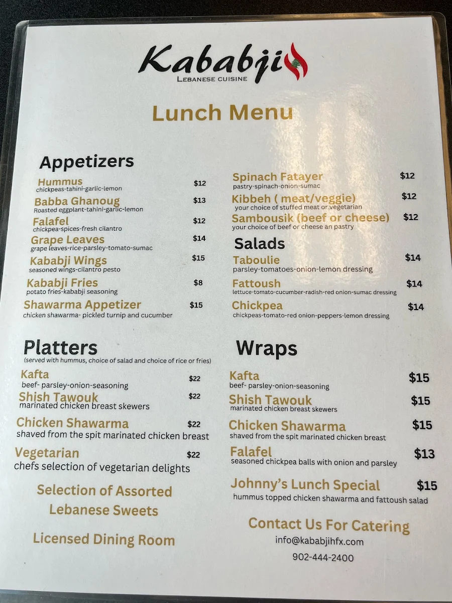 Menu, Kababji
