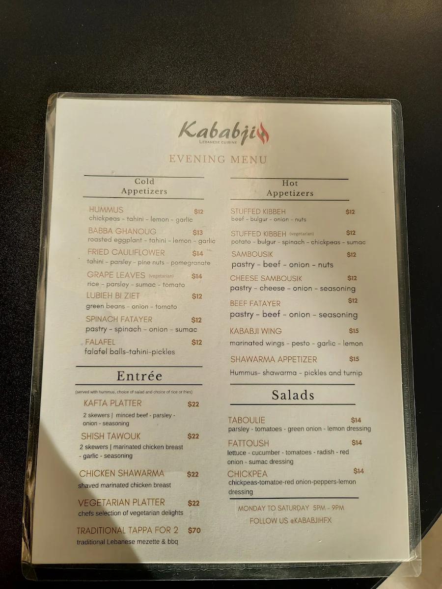 Menu, Kababji
