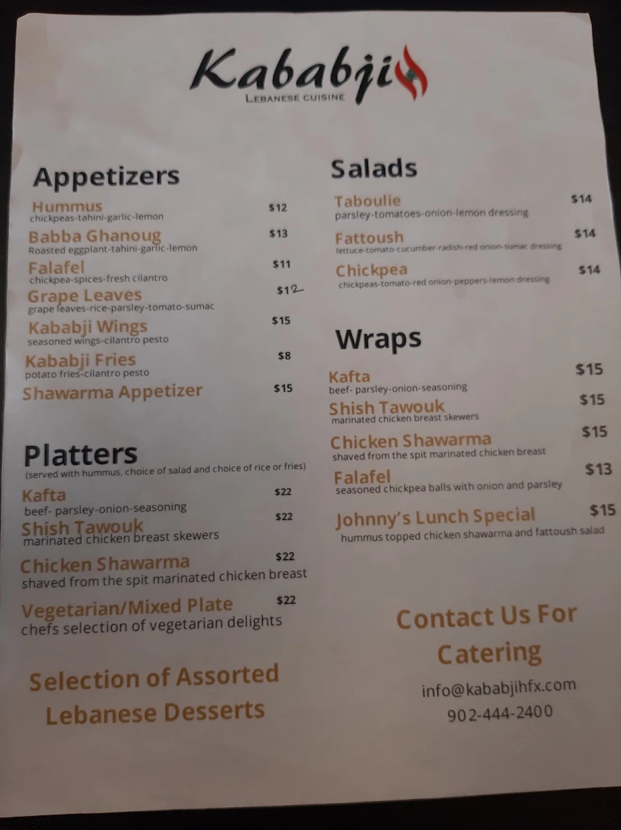 Menu, Kababji