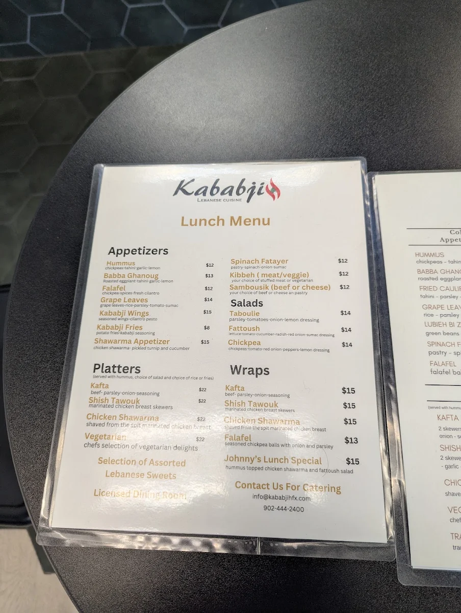Menu, Kababji
