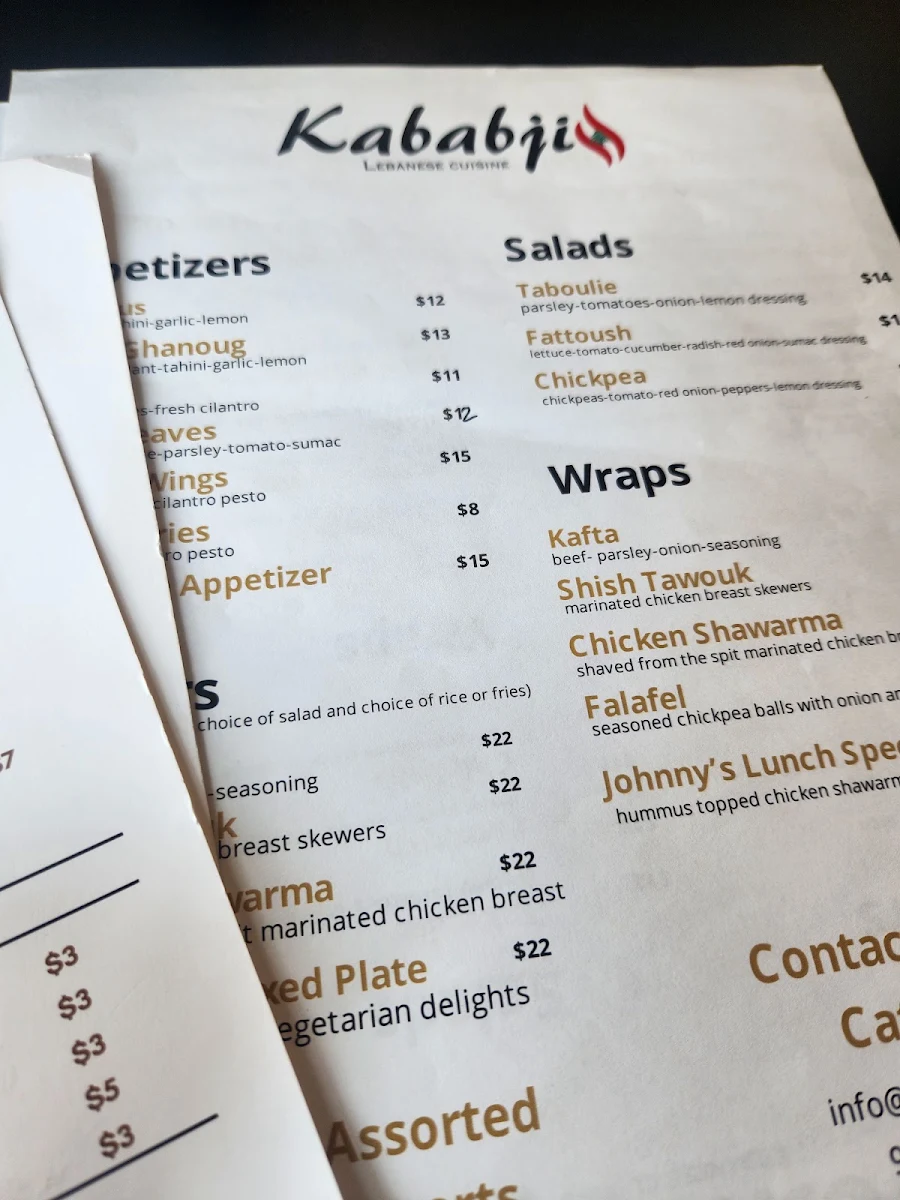 Menu, Kababji