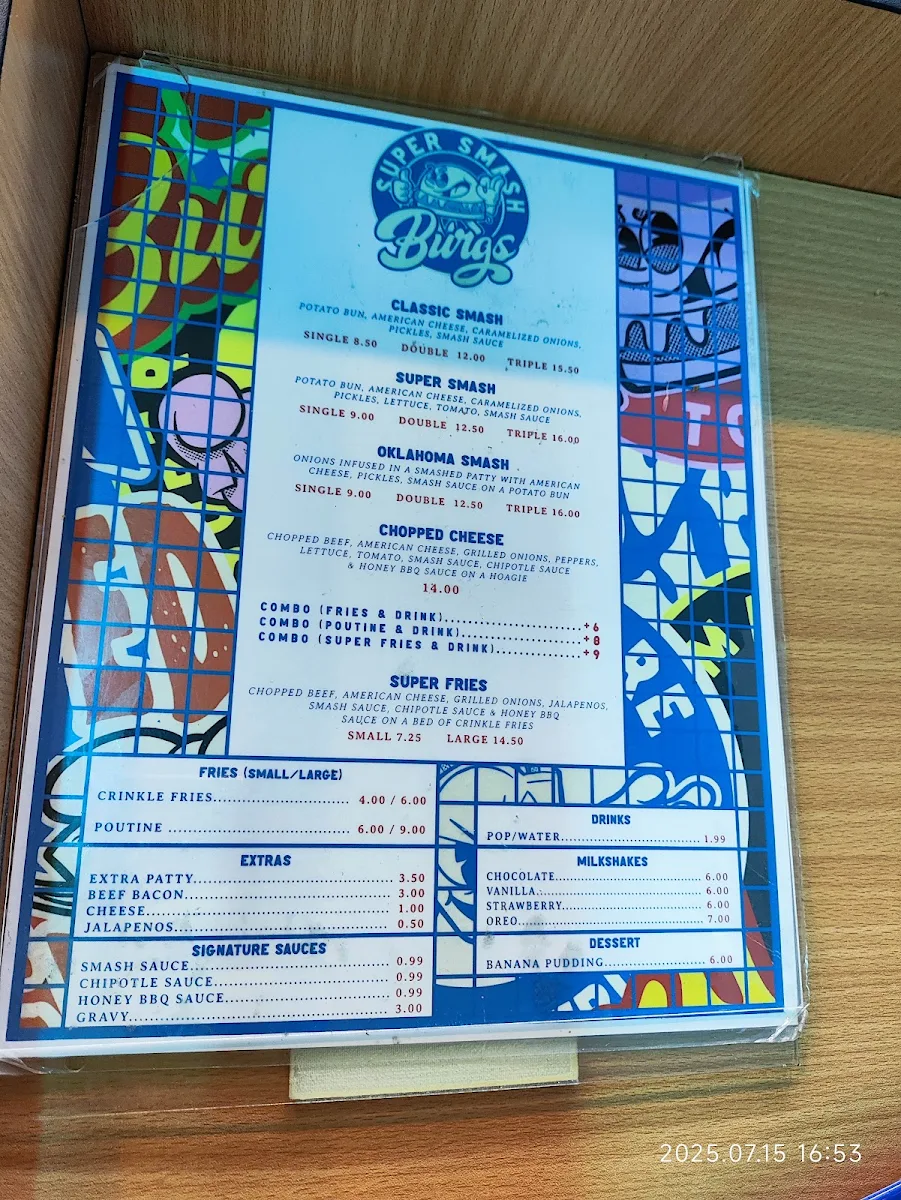 Menu, Super Smash Burgs – Markham