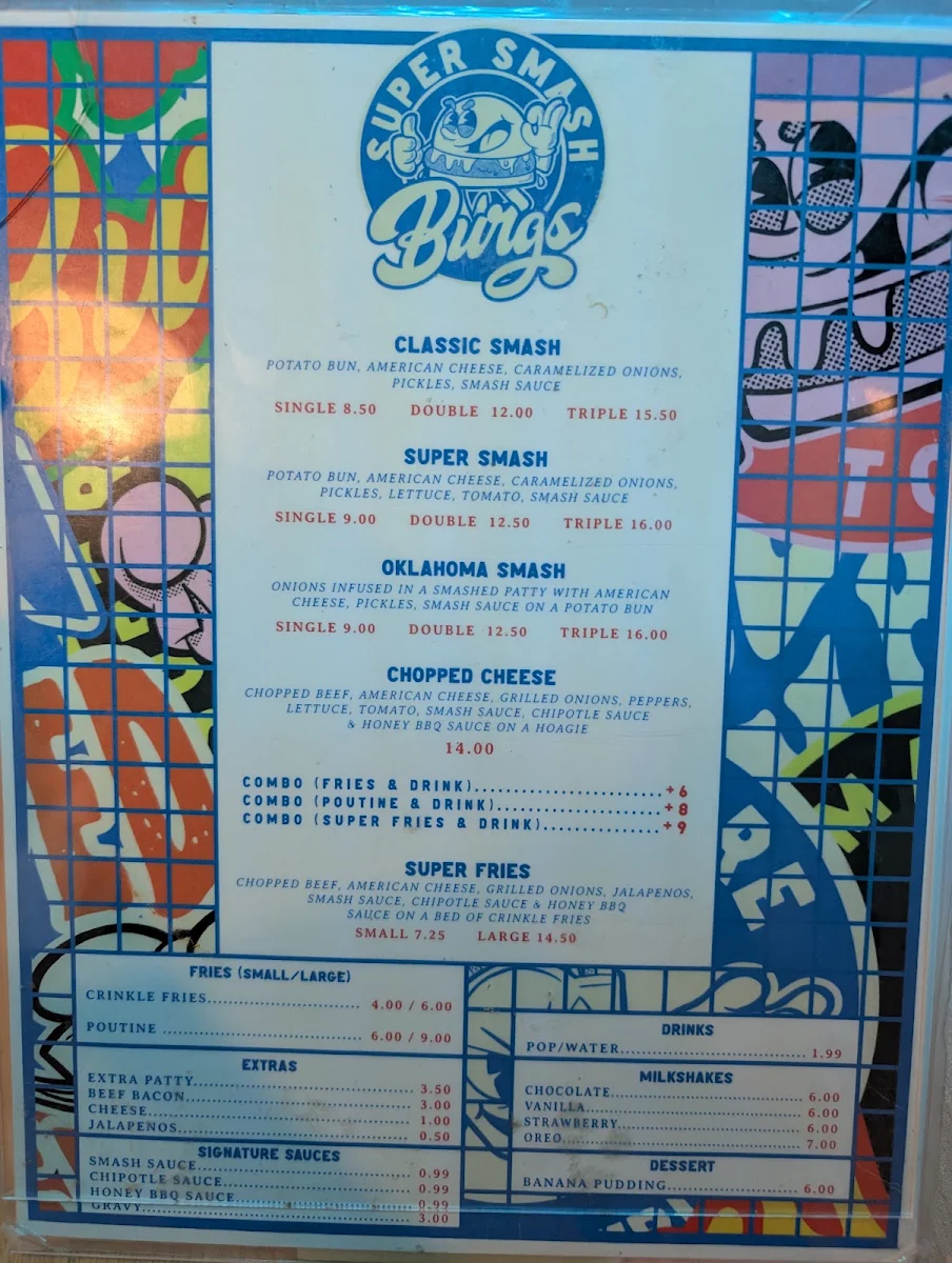 Menu, Super Smash Burgs – Markham